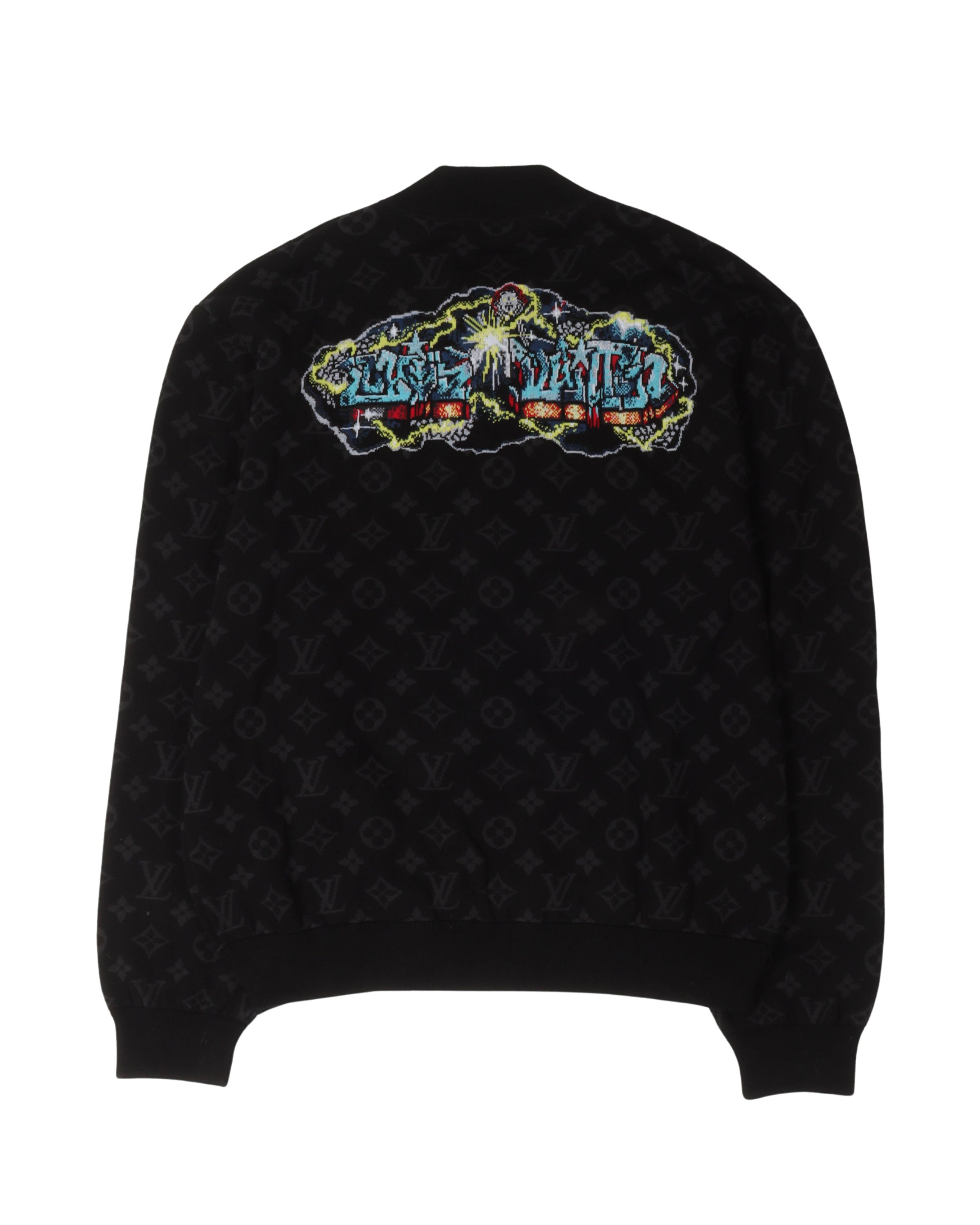 Graffiti Print High-Neck Cotton Blouson