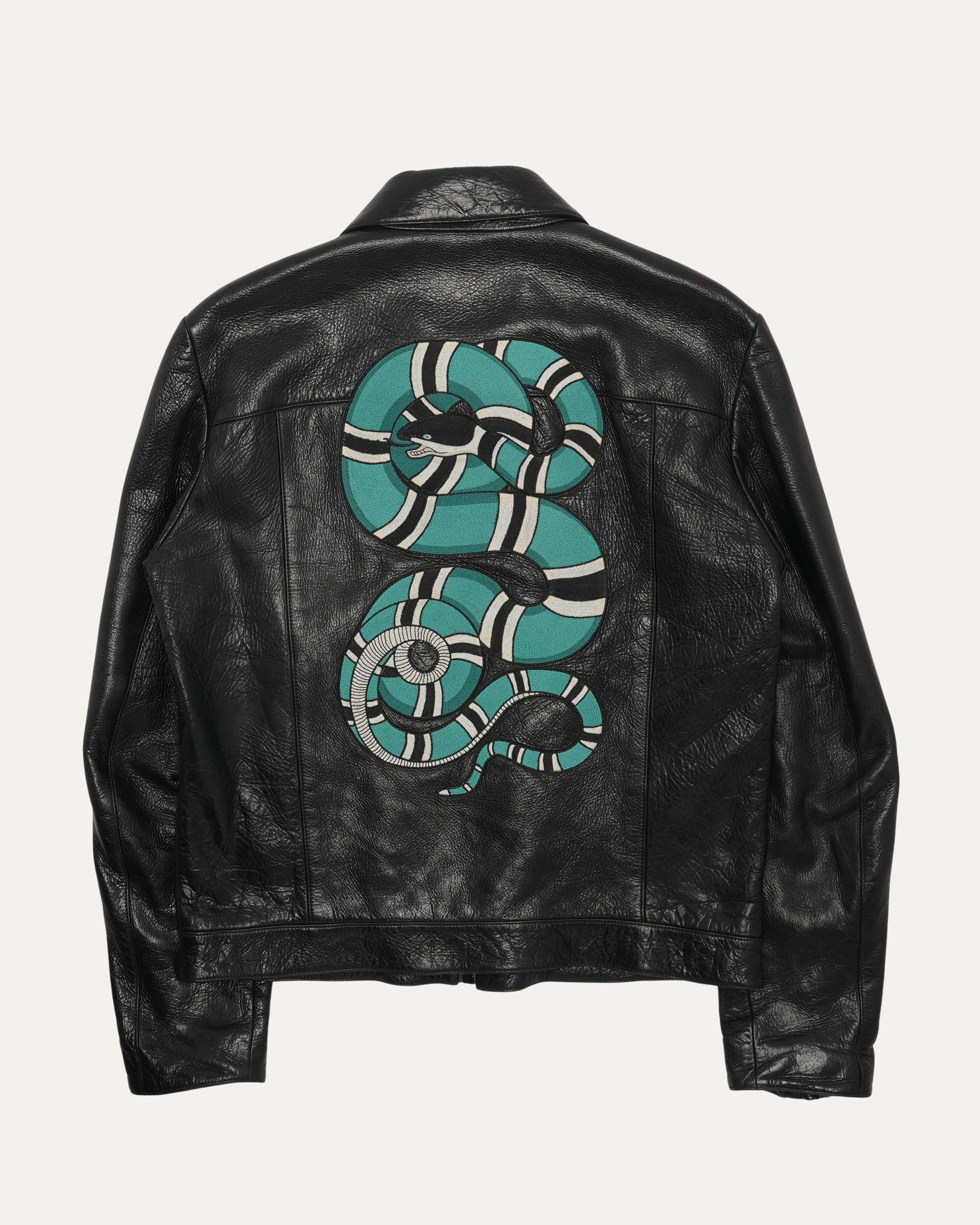 Snake Appliqué Leather Jacket