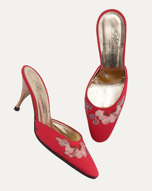 Satin Embroidered Heels