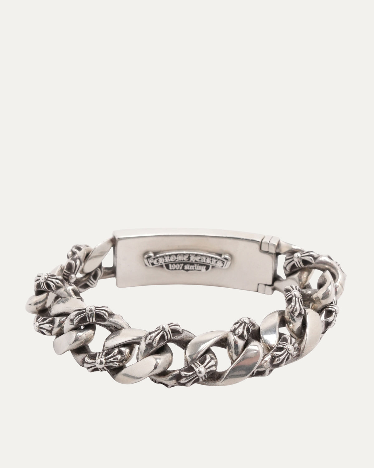 Diamond Floral Cross Fancy Link ID Bracelet