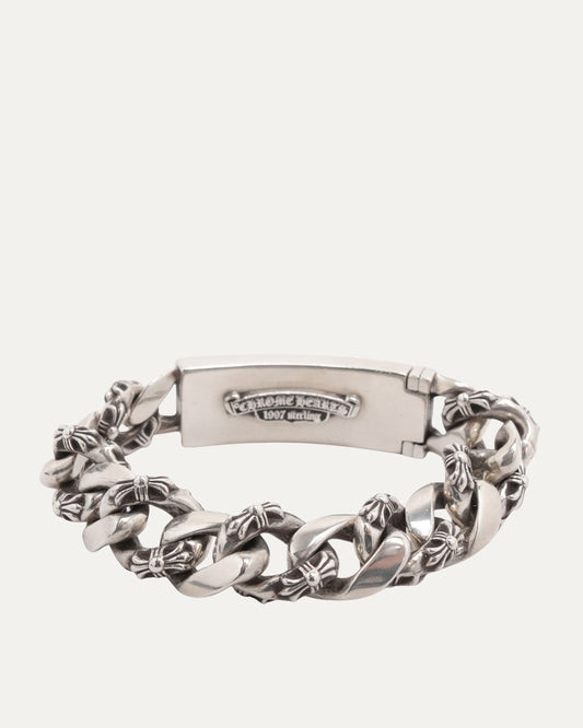 Diamond Floral Cross Fancy Link ID Bracelet