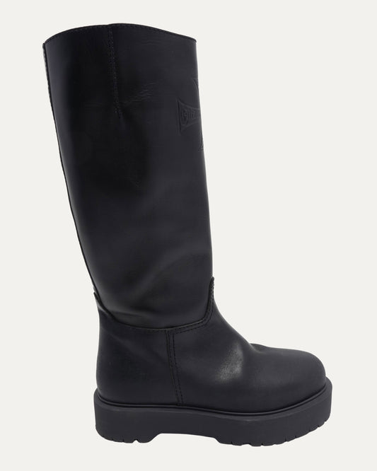Logo Embossed Leather Boots