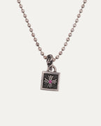 Pink Sapphire Framed Plus Cross Pendant on Ball Chain Necklace
