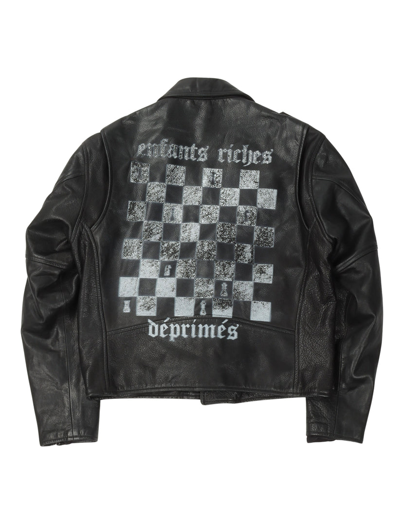 Chess Board Leather Double Rider Jacket