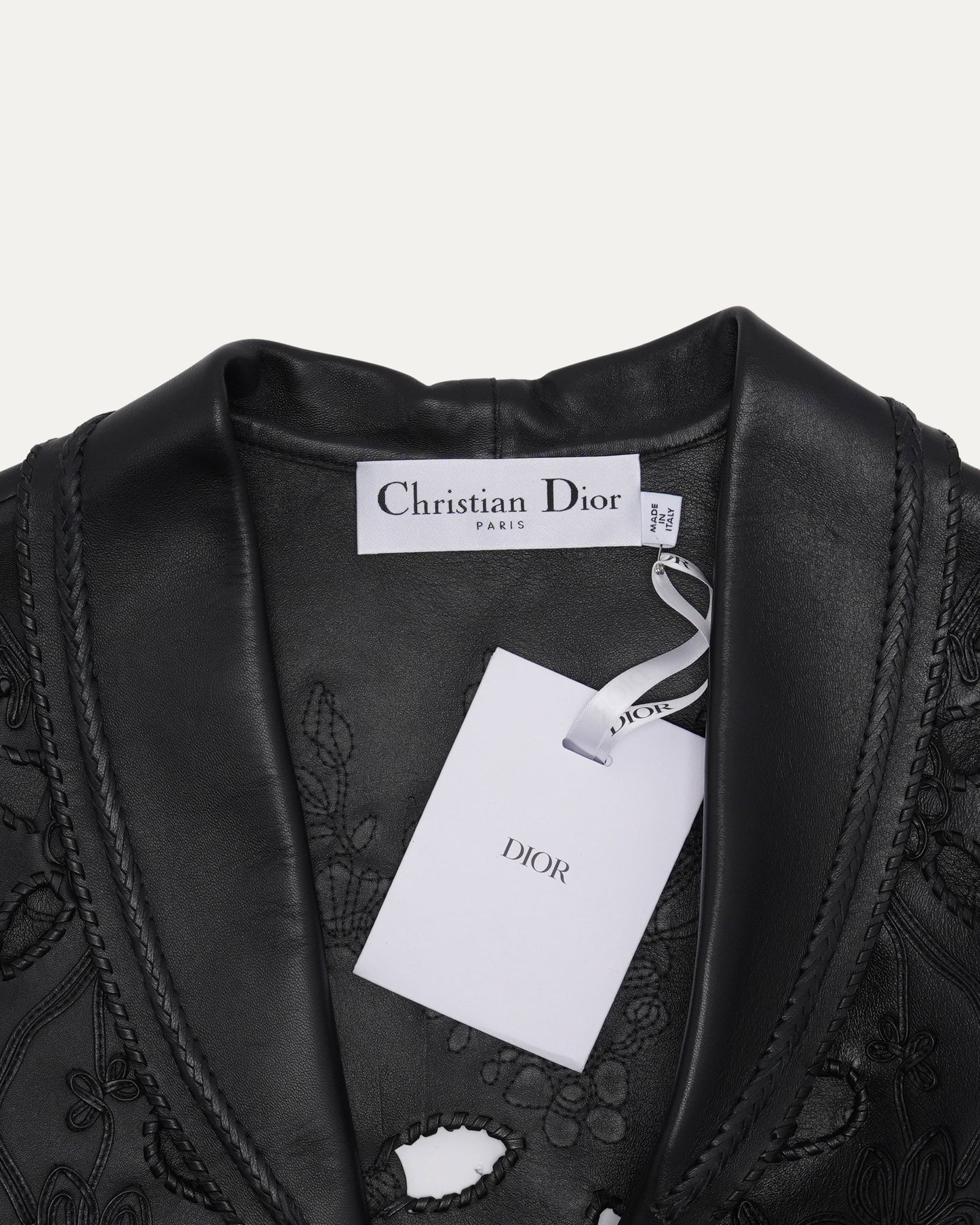 Floral Cutwork Cropped Leather Jacket