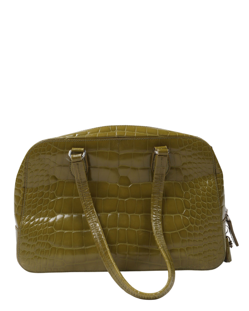 Embossed Crocodile Calfskin Bauletto Bag