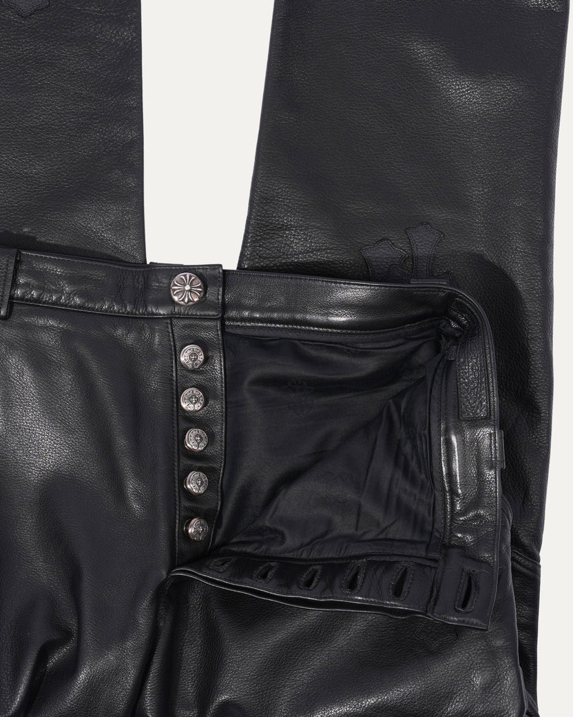 Fleur Knee Cross Patch Leather Pants