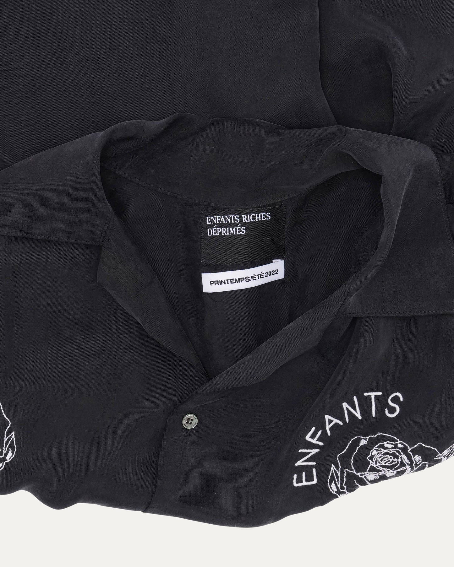 Rose Embroidered Camp Collar Shirt