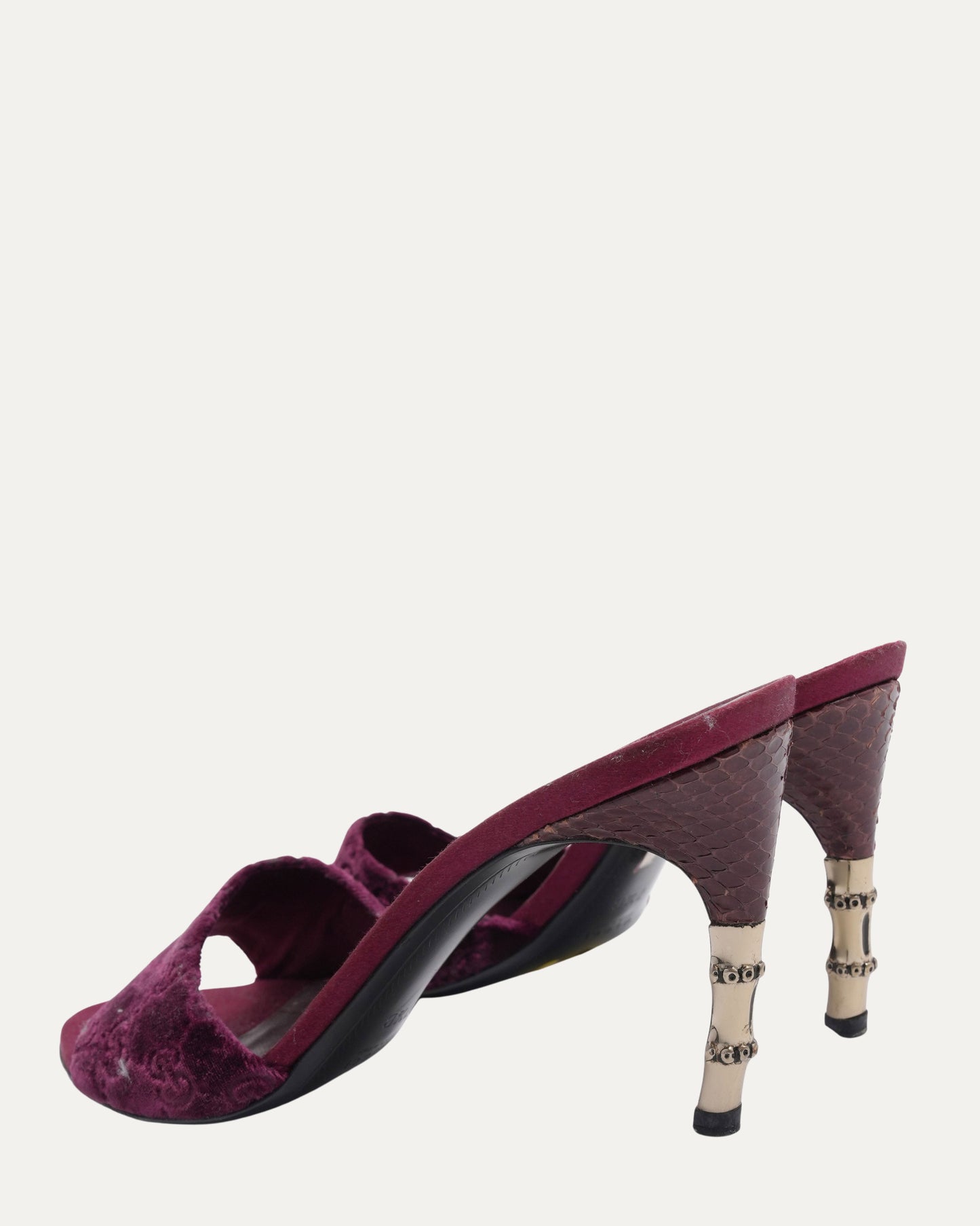 Tom Ford Era Velvet Monogram Snakeskin Bamboo Heels