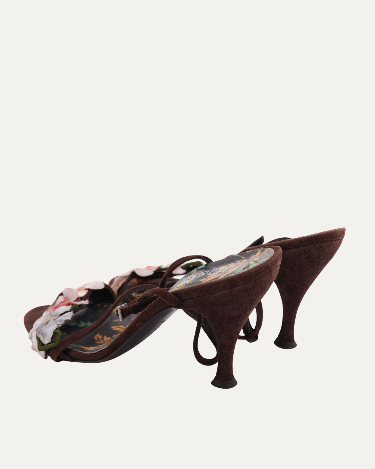 Suede Floral Embellished Strappy Heeled Sandal