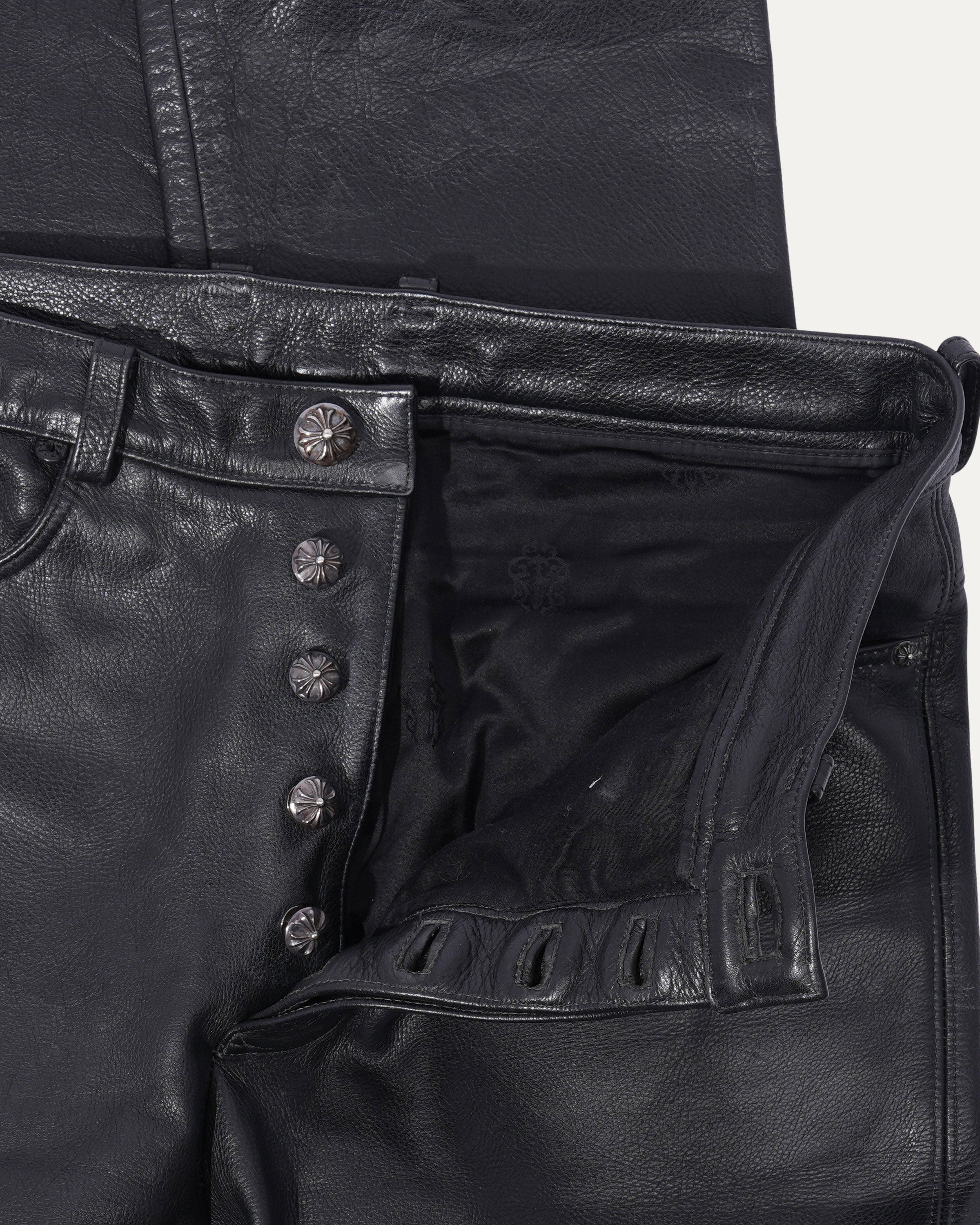 Fleur Knee Cross Patch Leather Pants