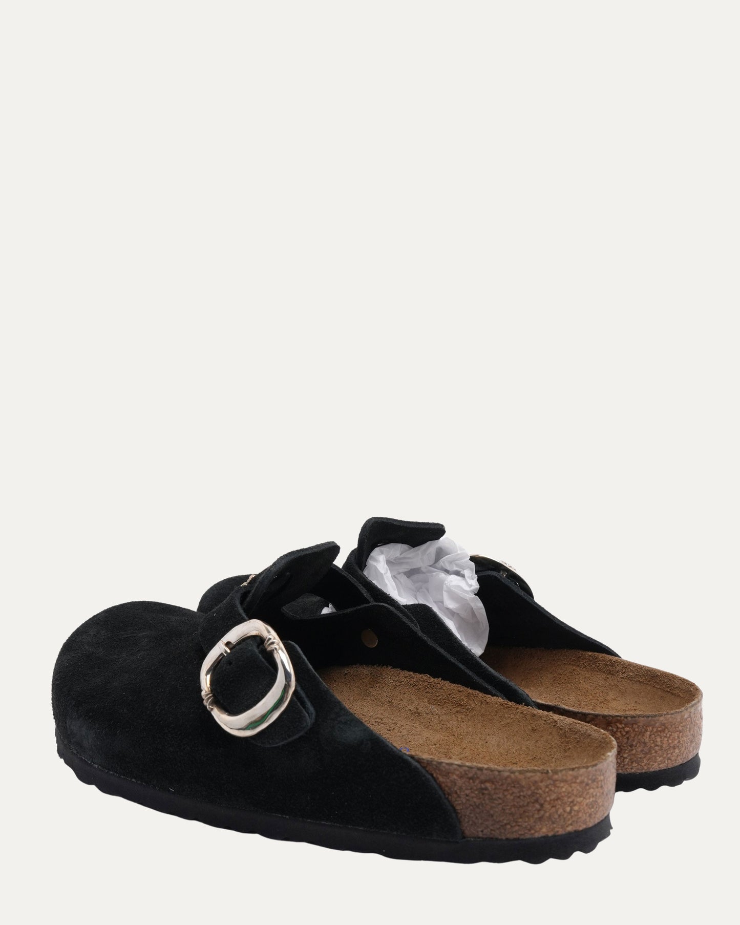 Cross Embellished Birkenstock Boston Suede Mule