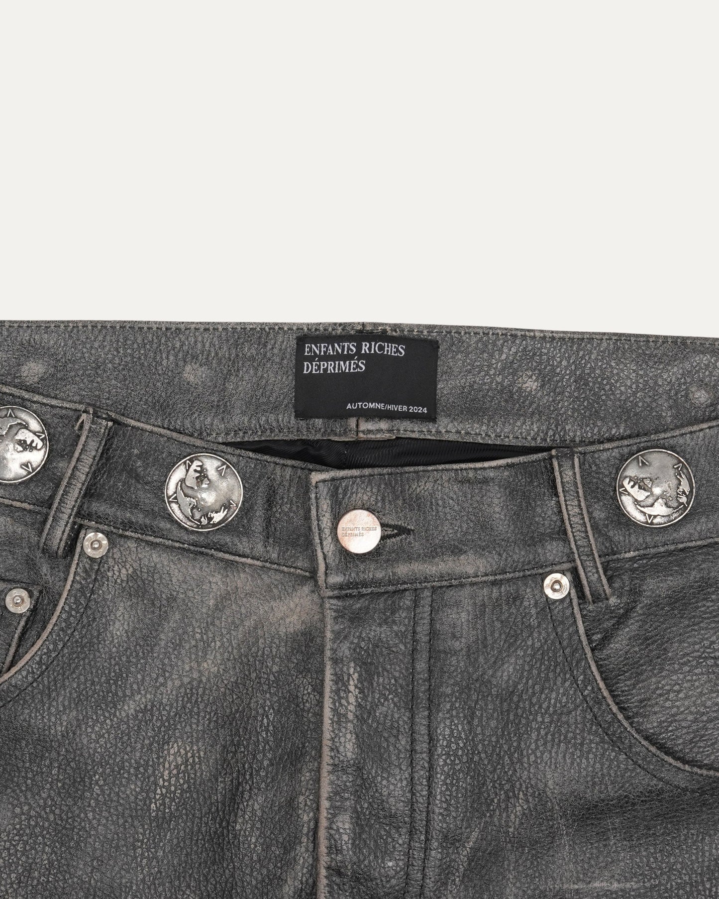 Straight Leg Embellished Leather Jeans