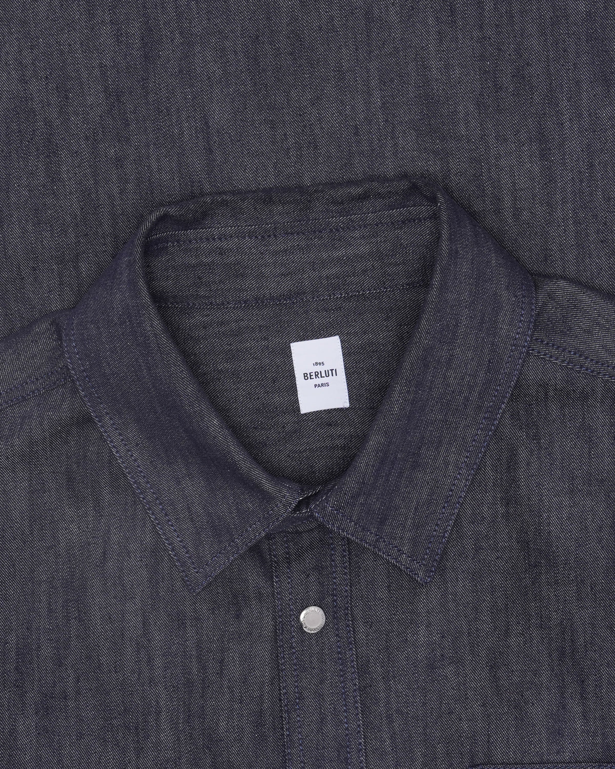 Leather Appliqué Cotton-Cashmere Blend Denim Shirt