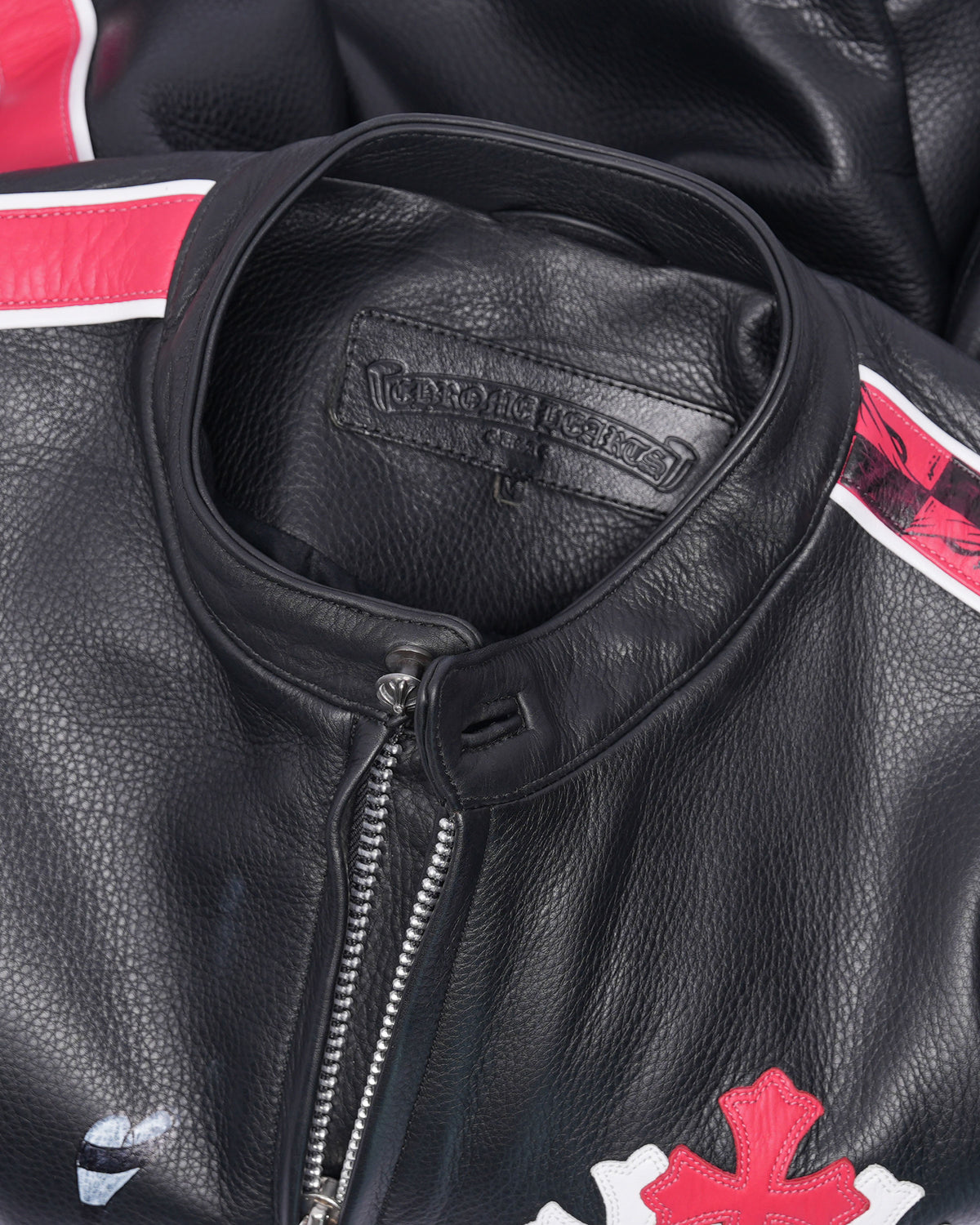 Matty Boy Hand-Painted Cemetery Cross Patch Leather Jacket