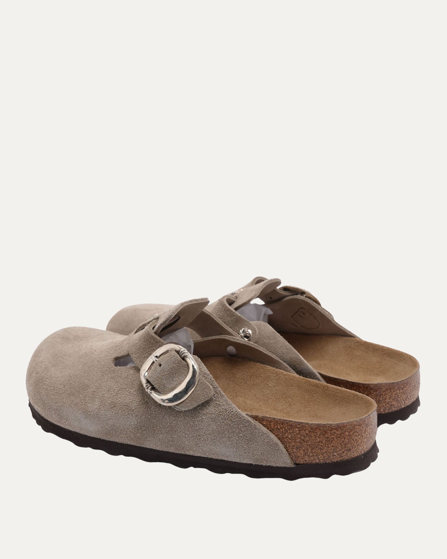 Cross Embellished Birkenstock Boston Suede Mule