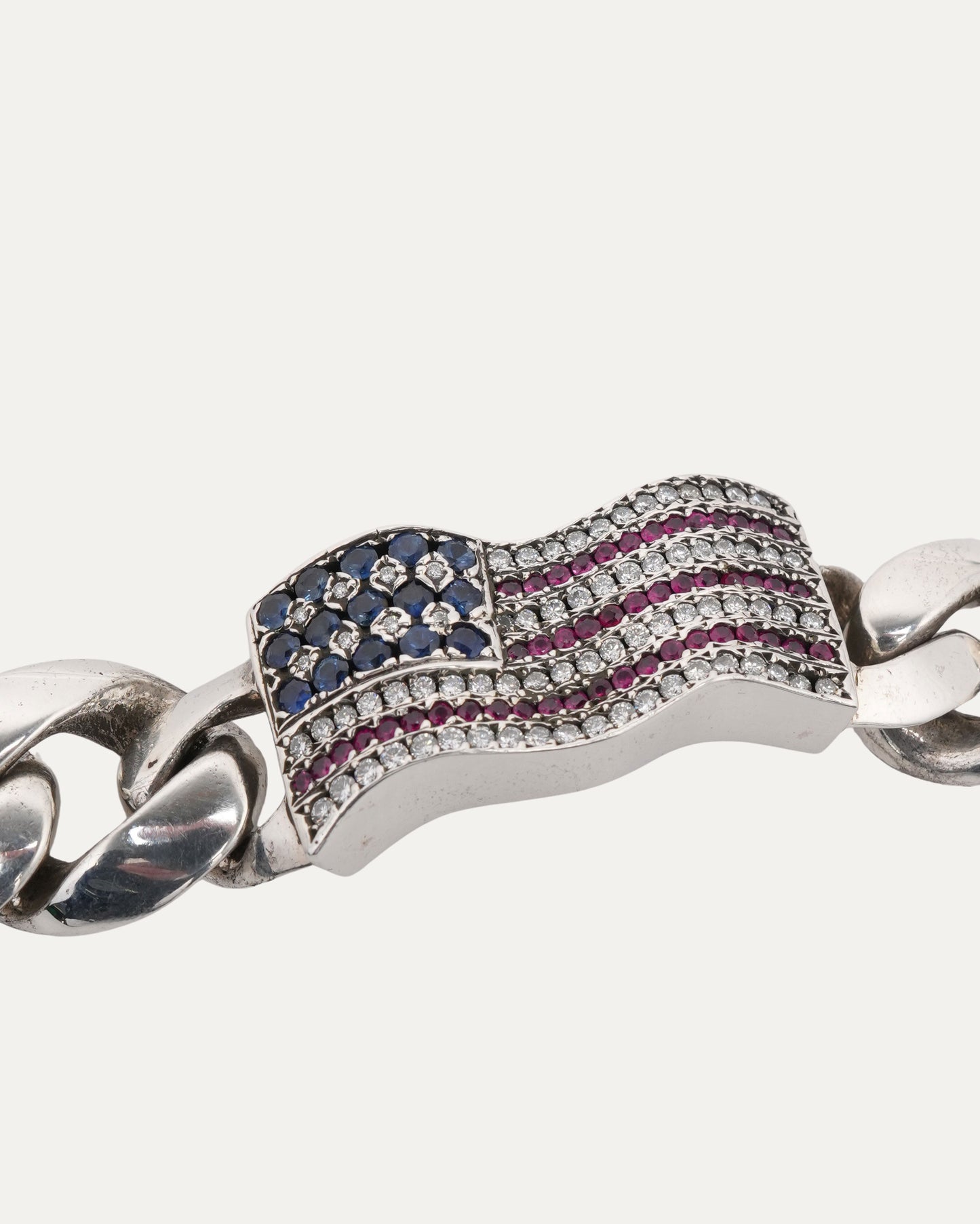 Diamond Ruby Sapphire American Flag ID Bracelet