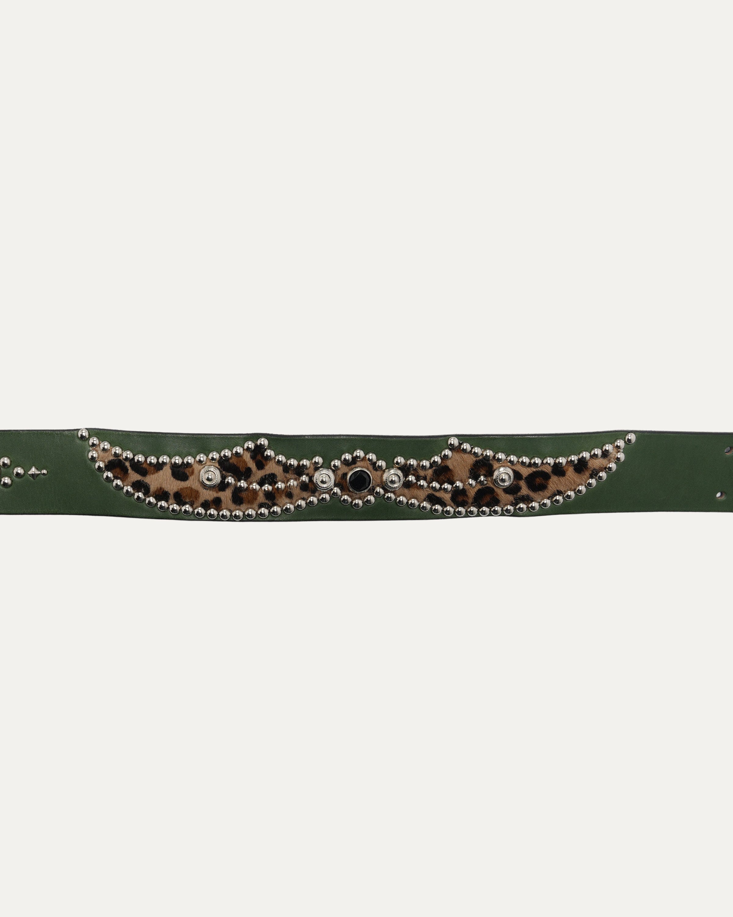 Studded Leather Leopard Hair Inlay Belt