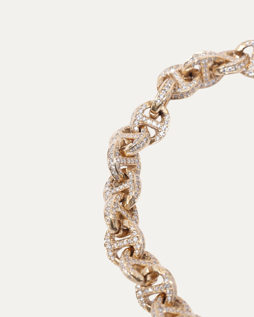 5MM White Diamond Antiquated 18k Yellow Gold Open-Link Bracelet