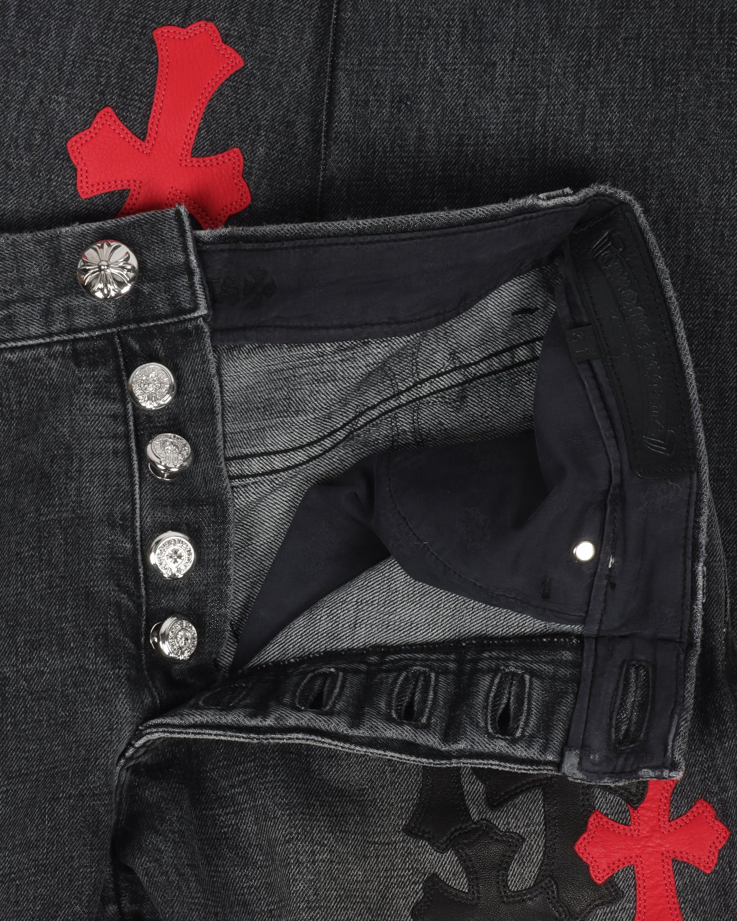 Multi Color Cross Patch Faded Jeans
