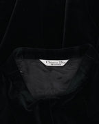 Padded Jacquard Collarless Jacket with Velour Skirt