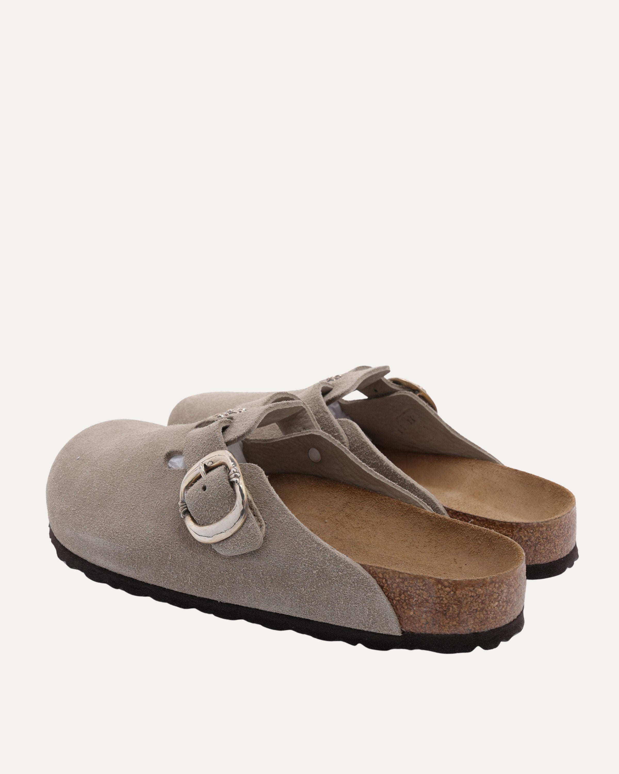 Chrome Hearts Cross Embellished Birkenstock Boston Suede Mule