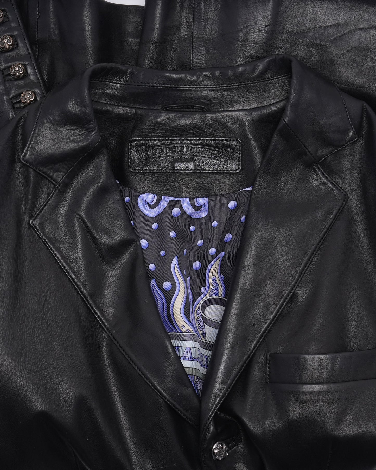Hermes Scarf Lined Silver Embellished Leather Blazer