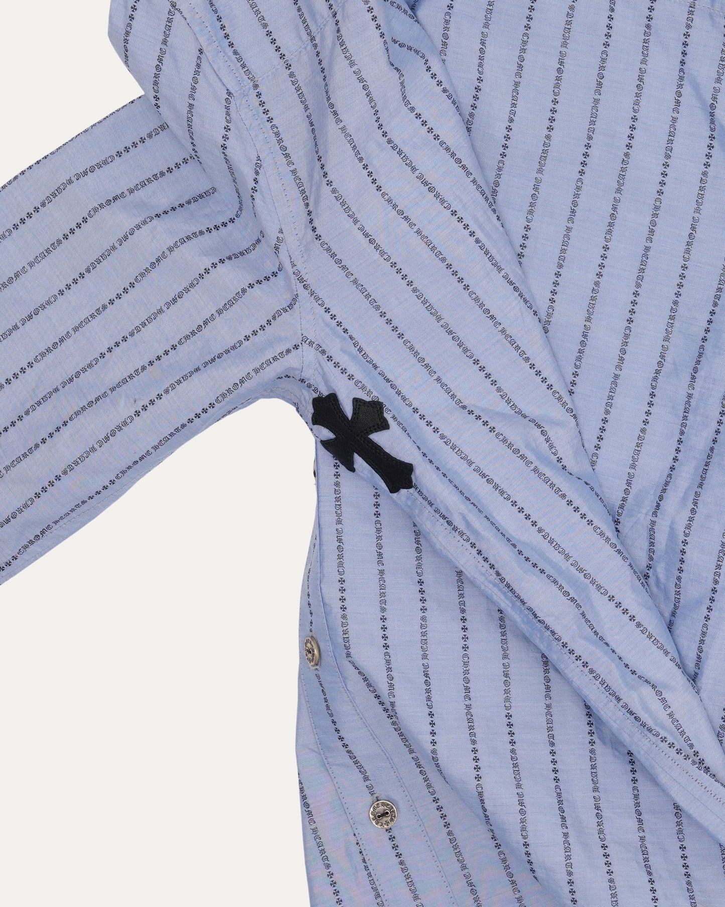 Cross Patch Repair Spell Out Pinstripe Shirt