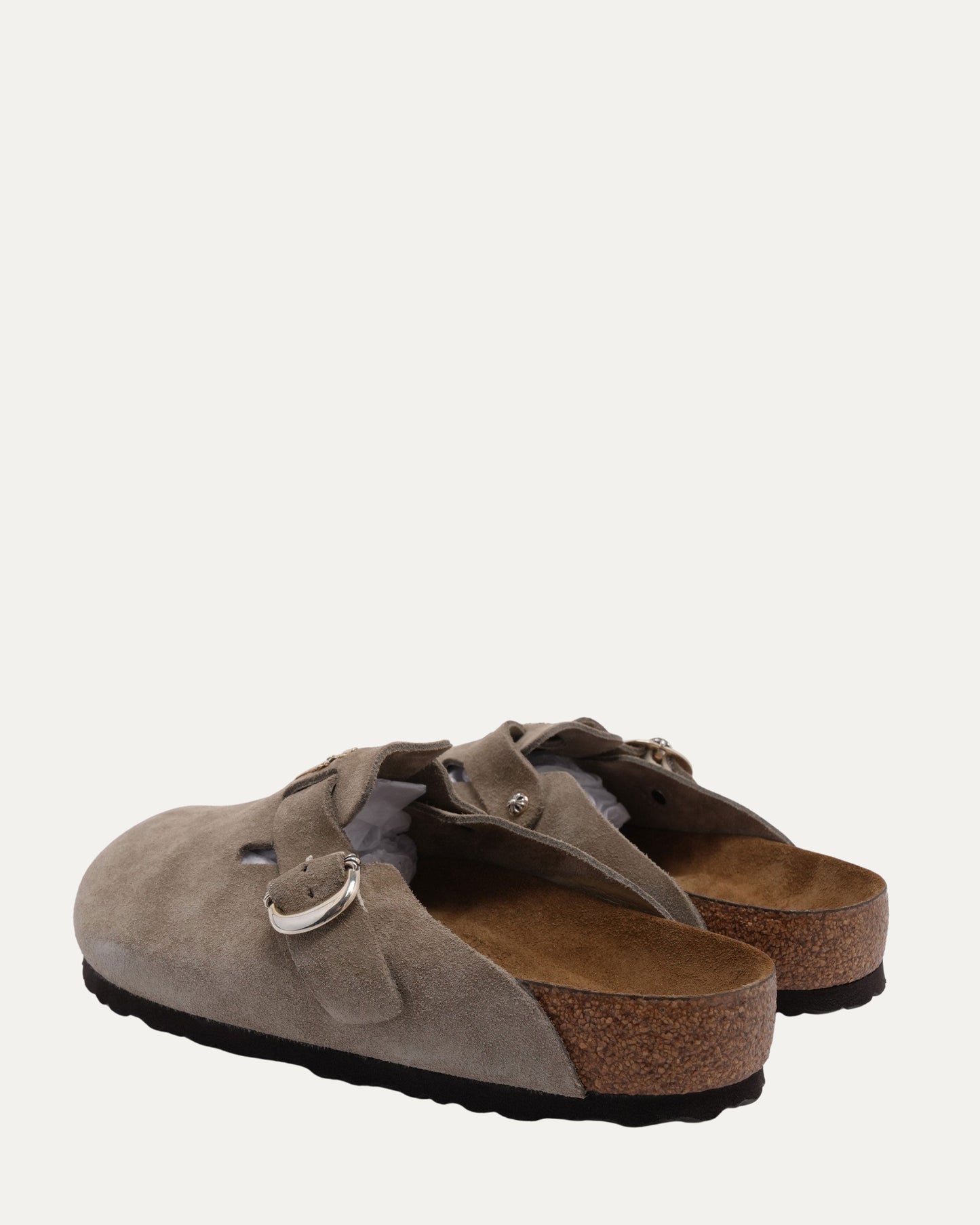 Cross Embellished Birkenstock Boston Suede Mule