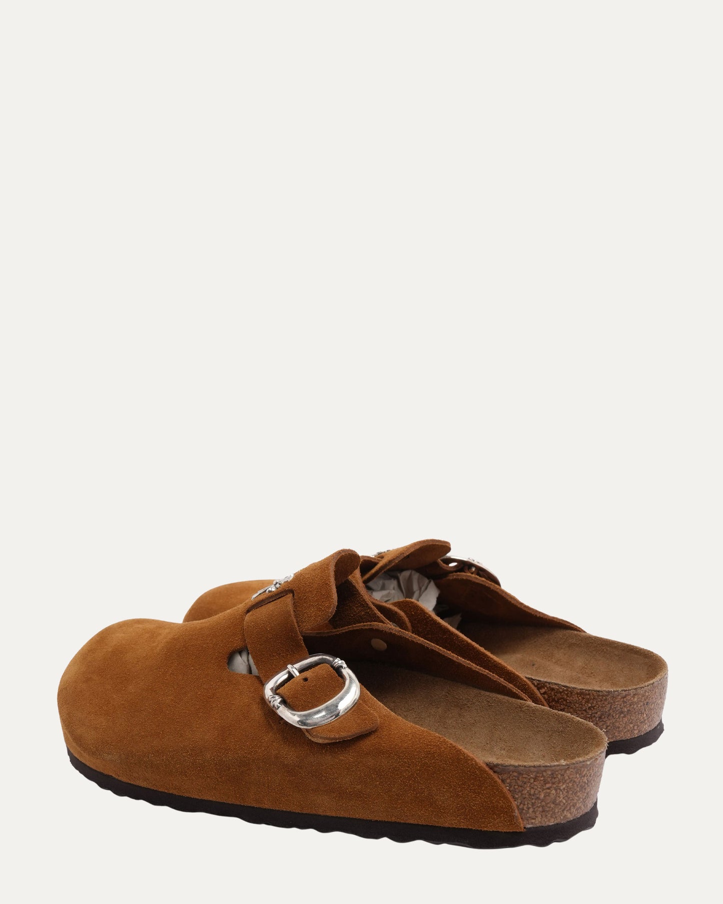 Cross Embellished Birkenstock Boston Suede Mule
