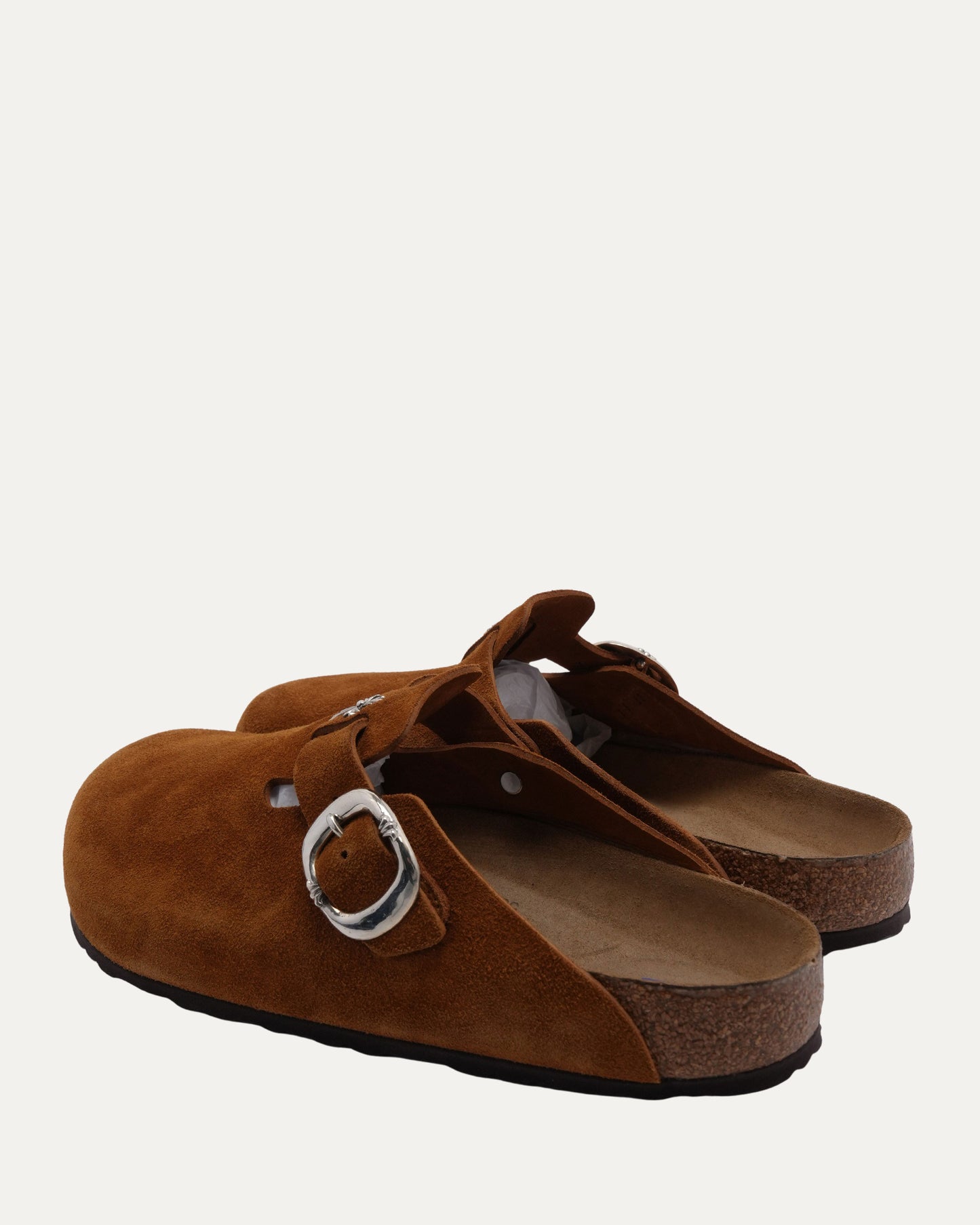 Cross Embellished Birkenstock Boston Suede Mule