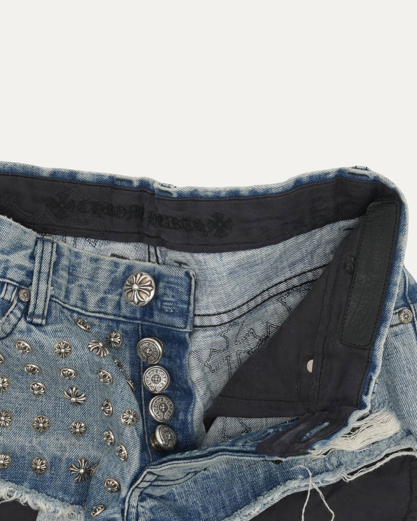 Studded Cross Patch Denim Shorts