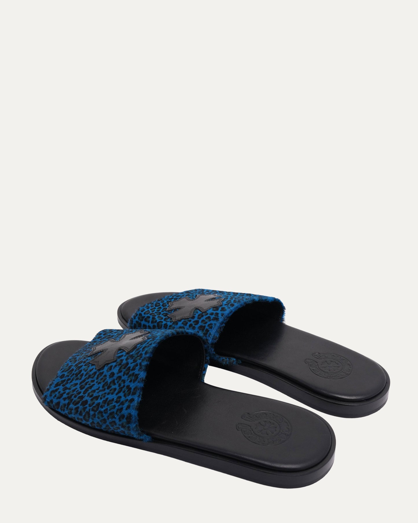 Plus Cross Patch Leopard Slides