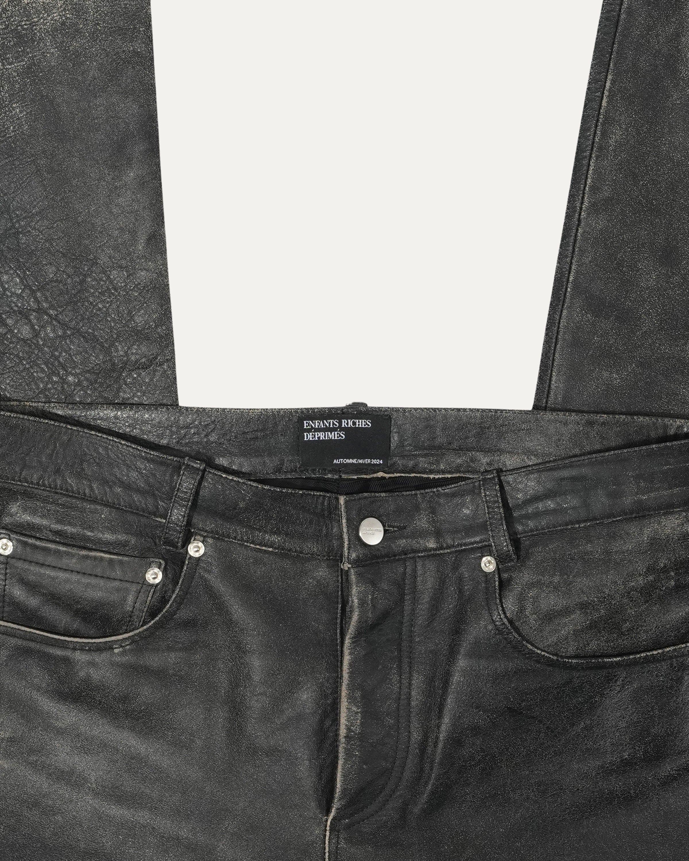 Repaired Raw Hem Leather Flare Pants