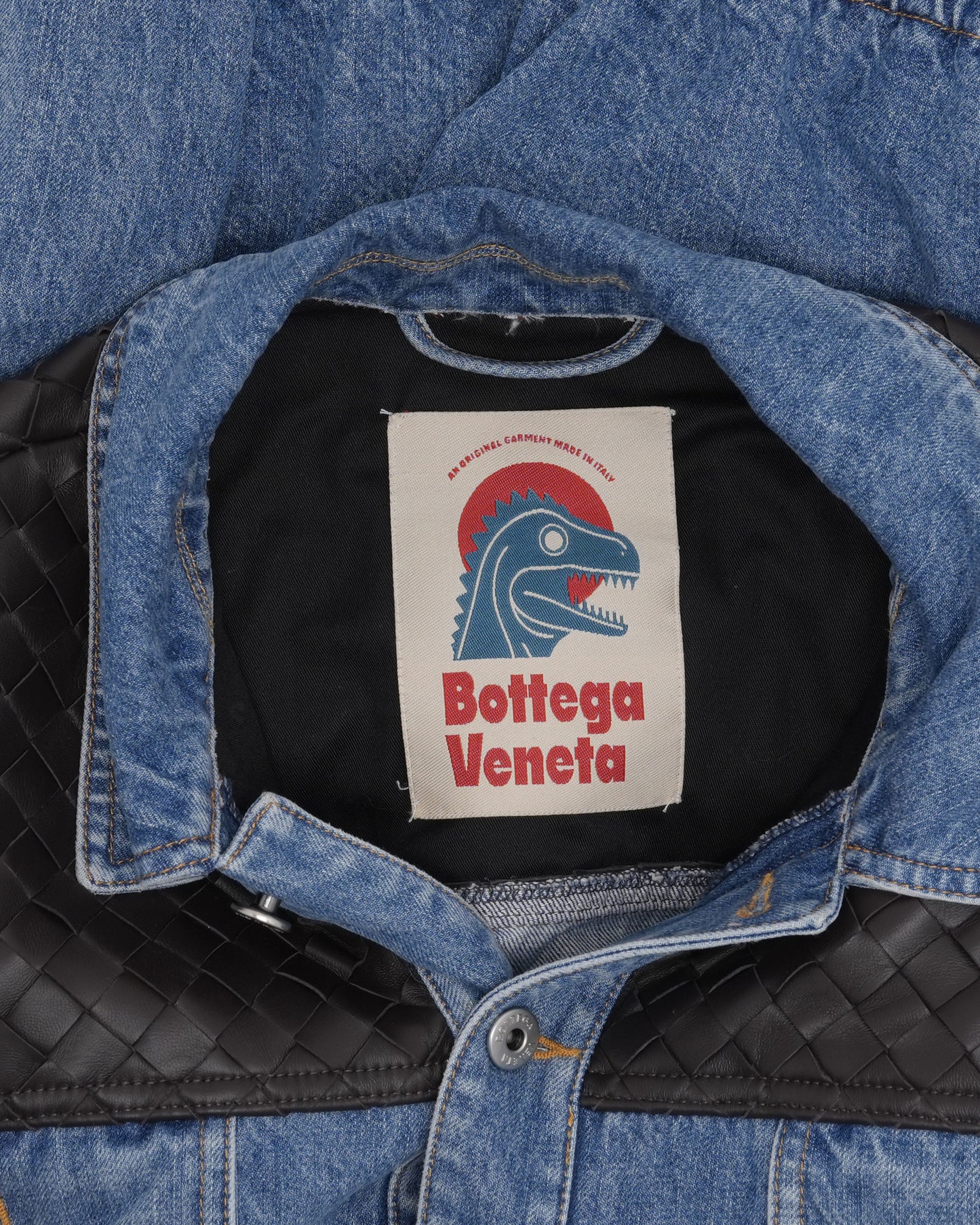 Leather Intrecciato Yoke Denim Trucker Jacket