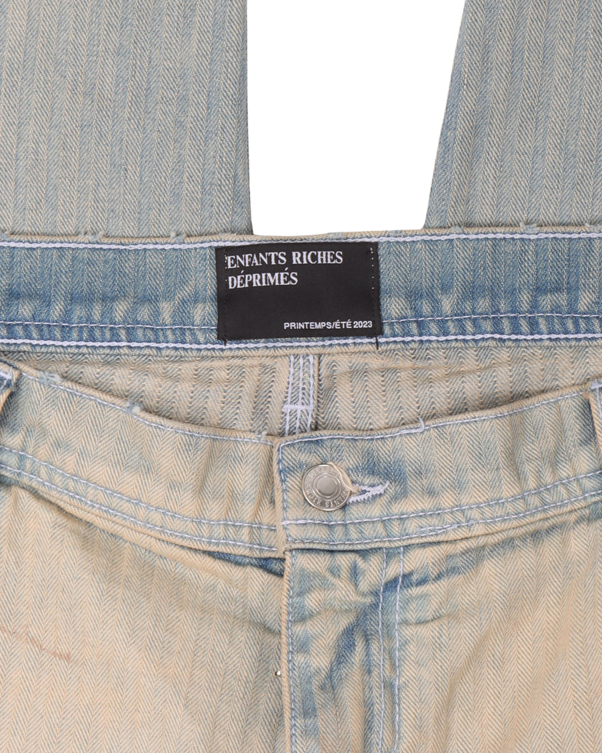 Straight Leg Paint-Splattered Distressed Herringbone Jeans