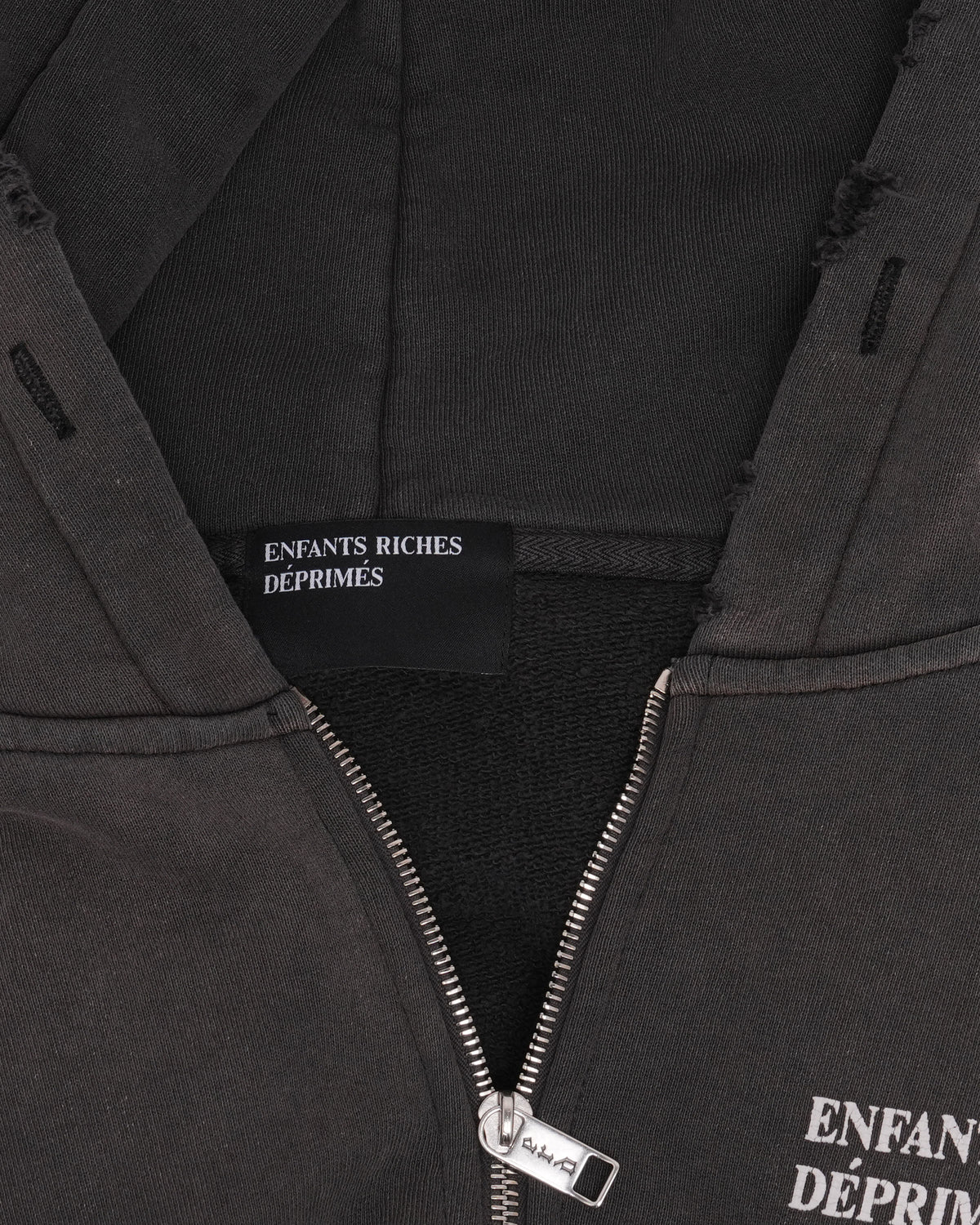 Distressed Logo Zip Up Hoodie