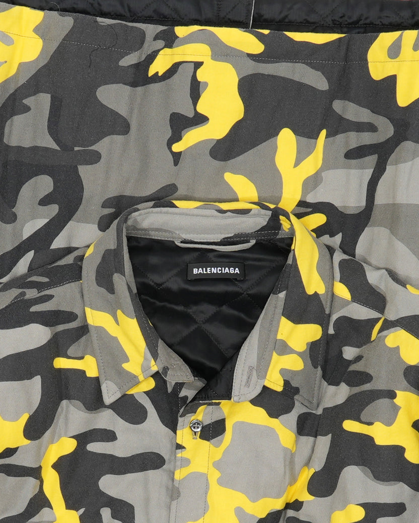 Quilted Lining Oversized Camouflage Short Sleeve Shirt