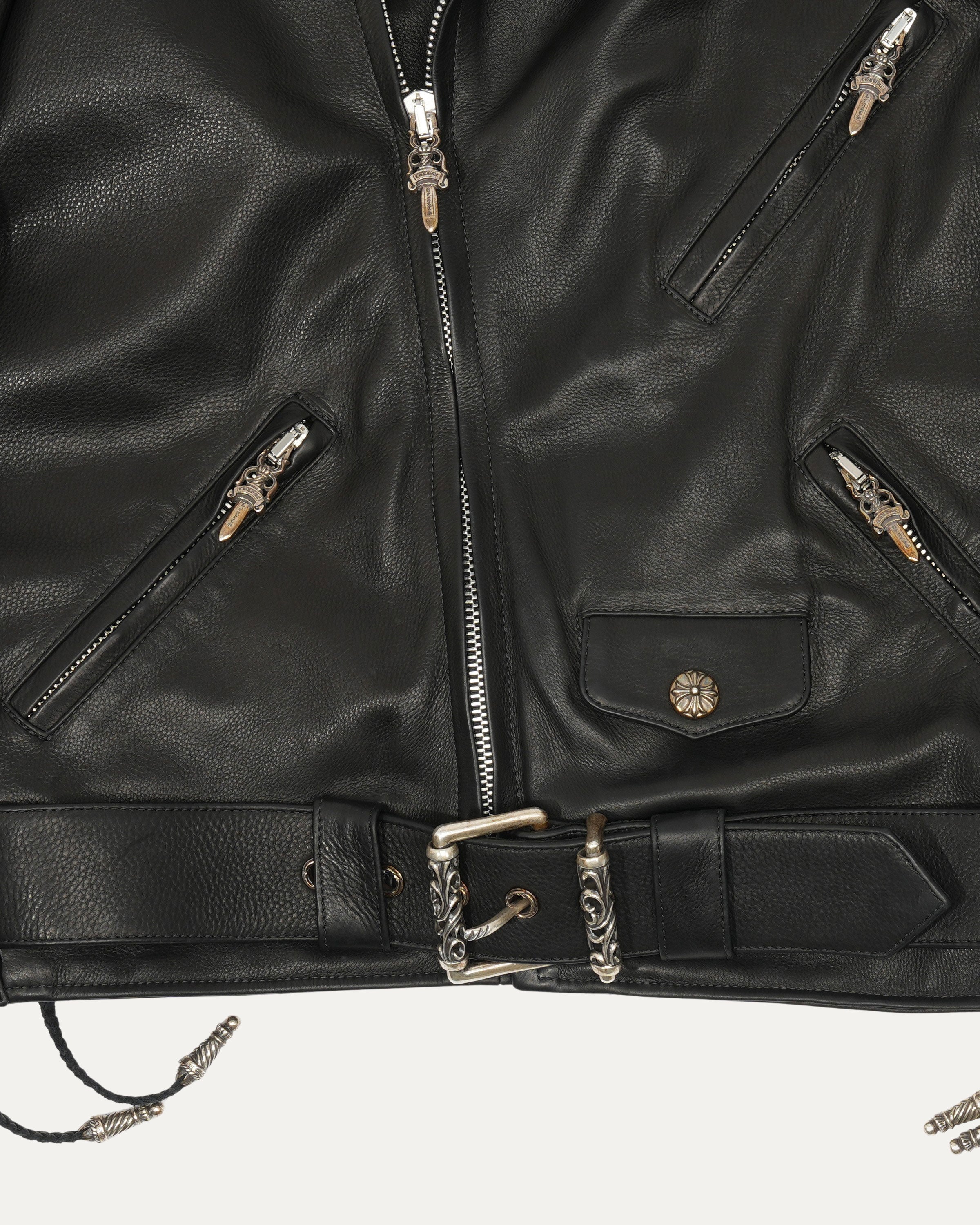 Hermes Lined Leather Belted Biker Jacket