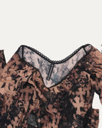 Waterfall Cross Patch Print Mesh Long Sleeve Top