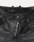 Diamond and Ruby Embellished Zipper Cross Patch Leather Fleur Knee Pants
