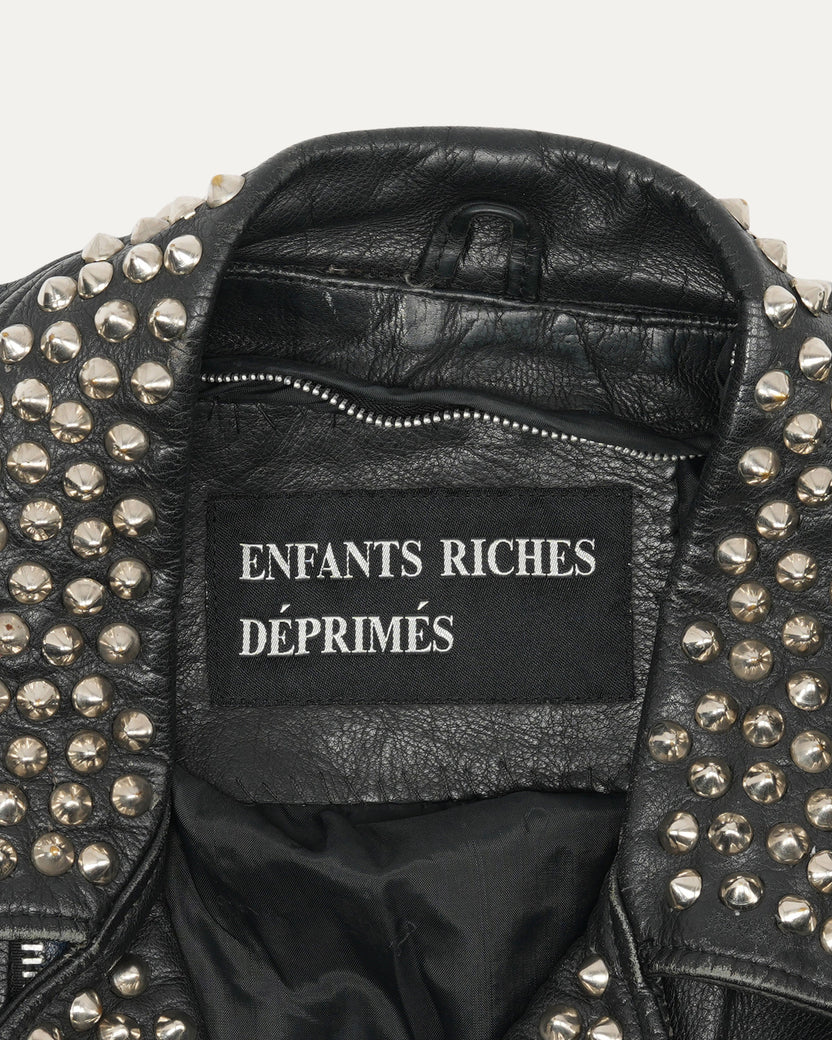 Leather Hand Painted Studded Double Rider Jacket