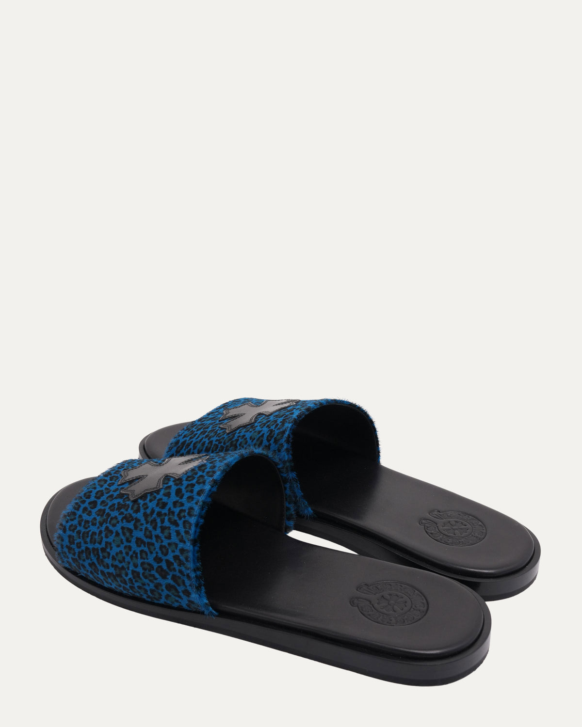 Plus Cross Patch Leopard Slides