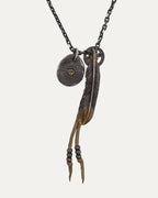 Thunderbird Disk Feather Pendant Necklace with Leather Accent
