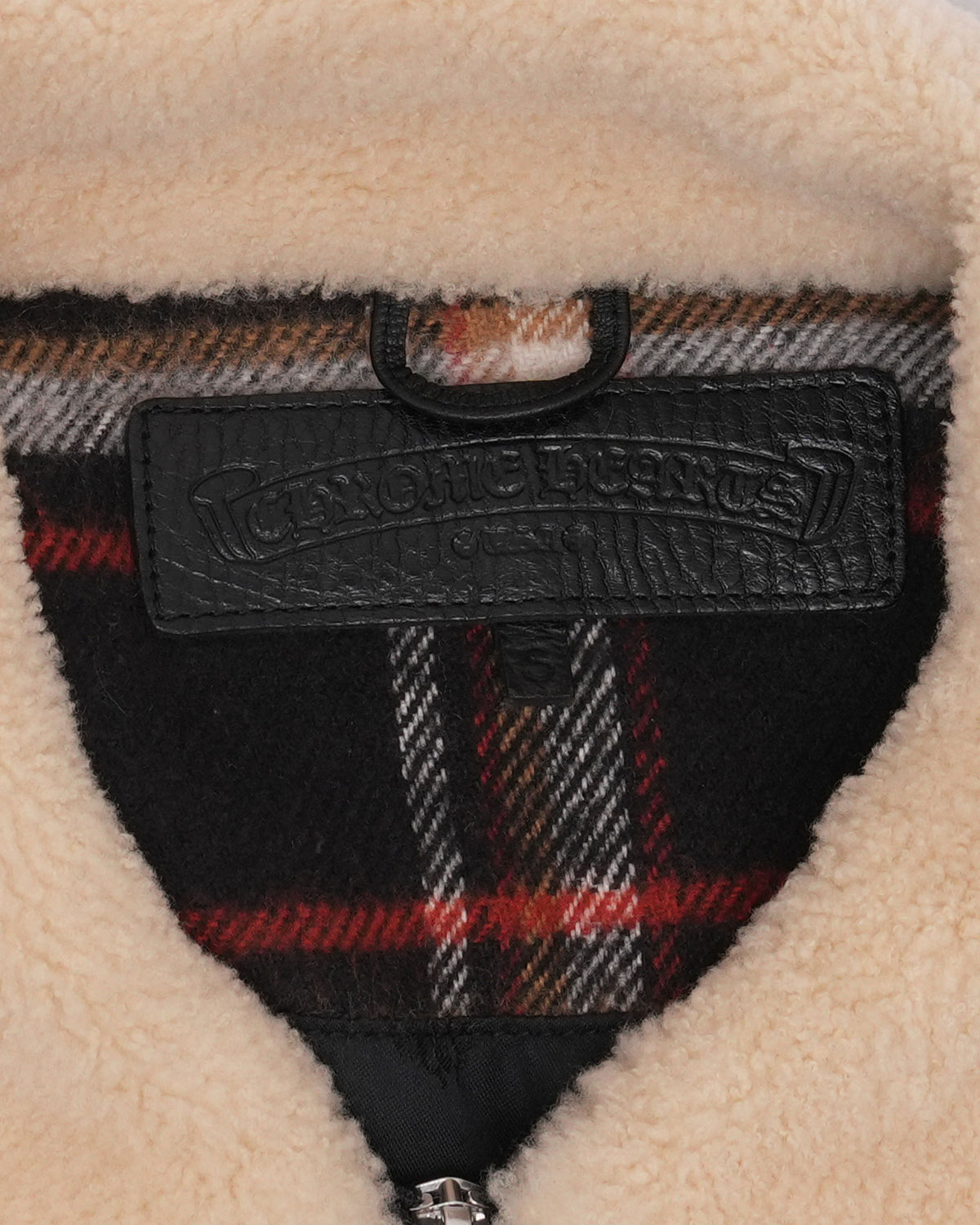 Shearling Collar Flannel Zip Up Jacket