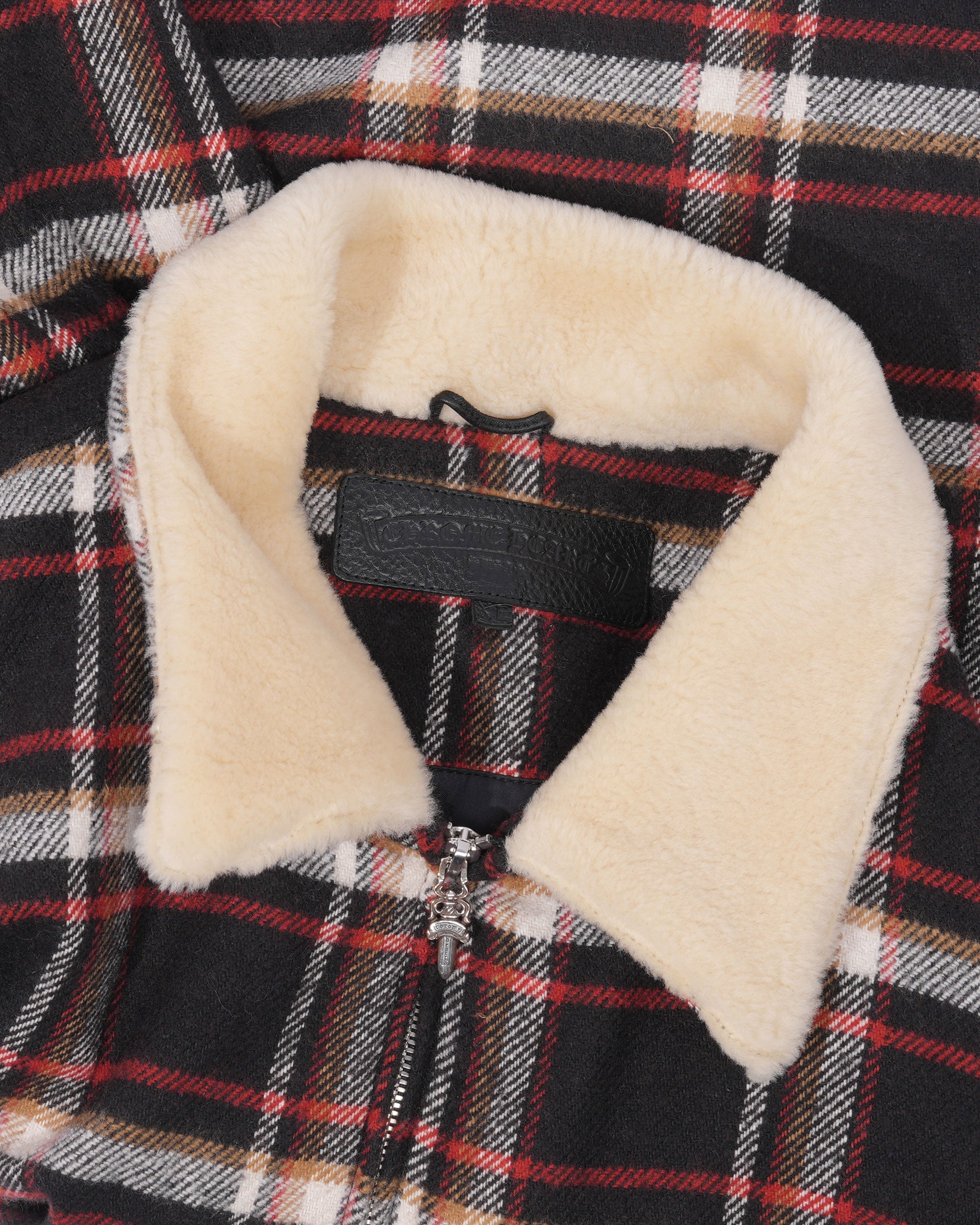 Flannel Shearling Collar Zip Up Jacket