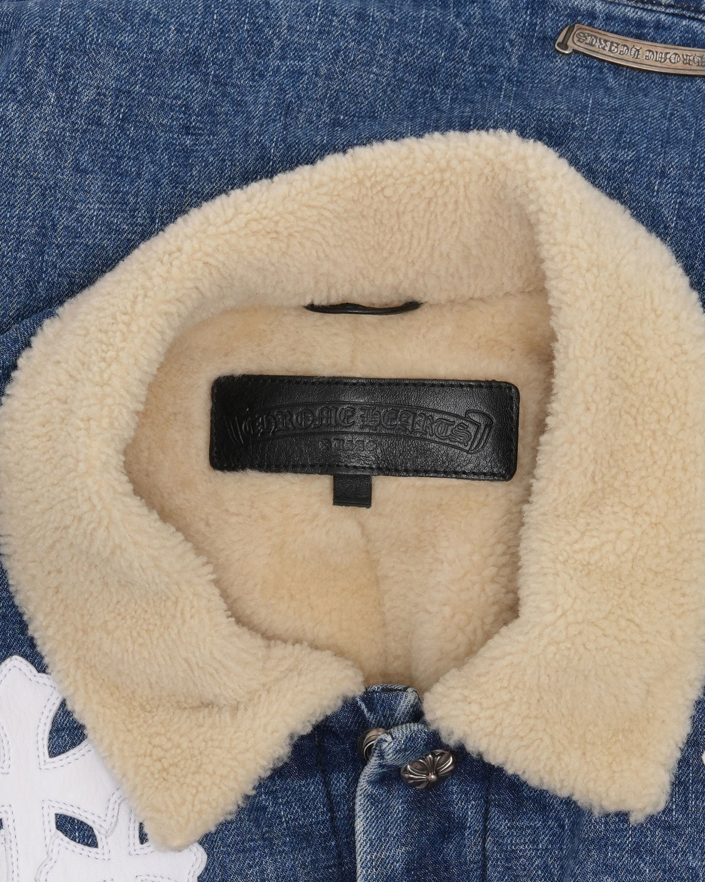 Shearling Cross Patch Denim Chore Coat