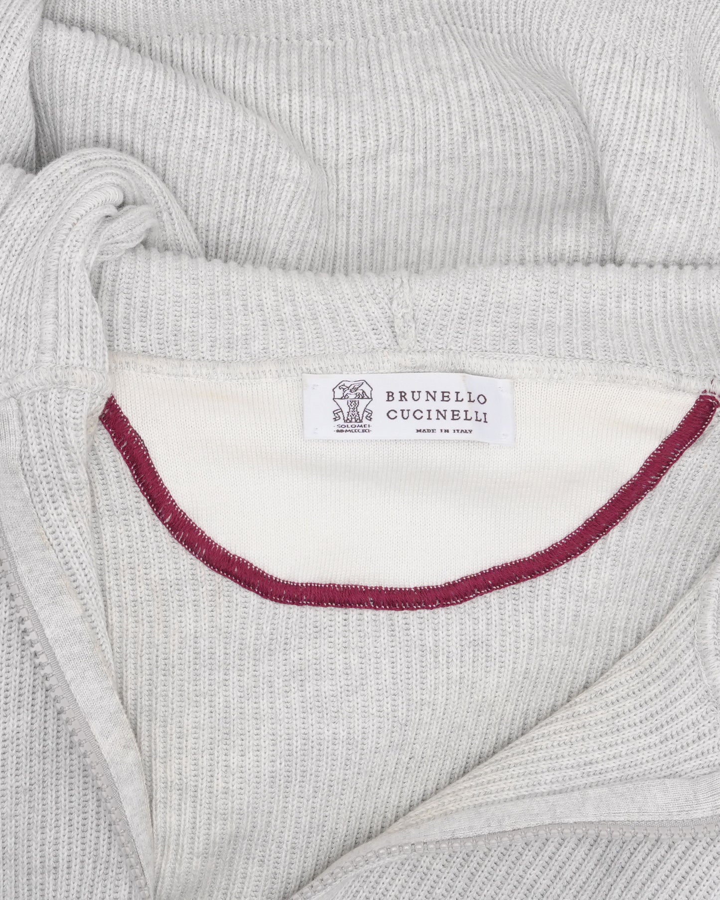 Logo Embroidered Ribbed Cashmere Zip Up Knit Hoodie