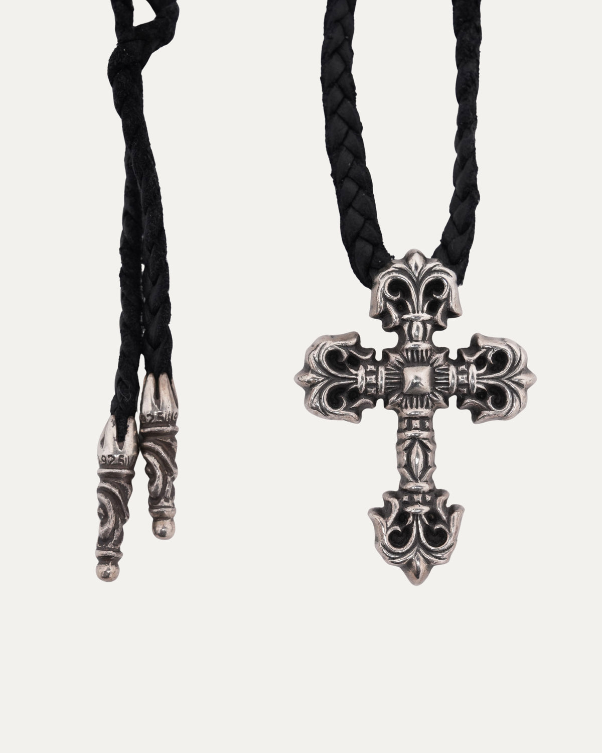 Filigree Cross Pendant with Braided Leather Necklace