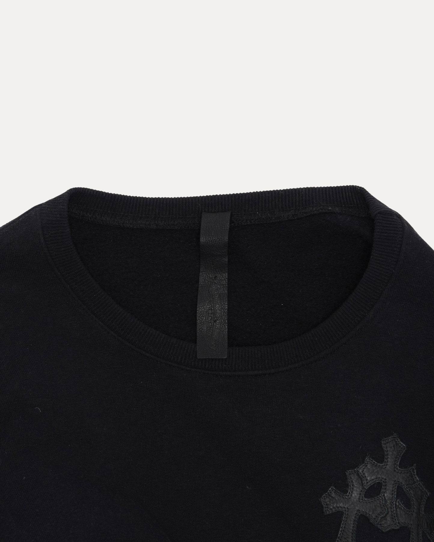 Leather Contrast Cross Patch Crewneck Sweatshirt
